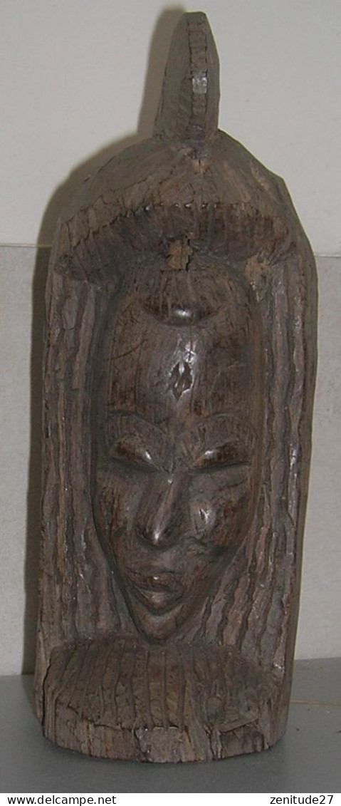 Statuette Africaine Tête Sculptée Sur Bois - Années 1960 - Afrikaanse Kunst