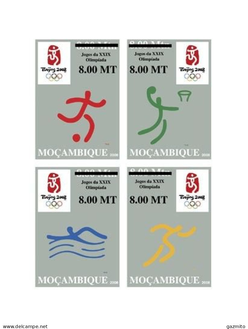 Mozambico 2008, Olympic Games In Beijing, Football, Basketball, Swimming, Athletic, Overprinted, 4val IMPERFORATED - Nuoto