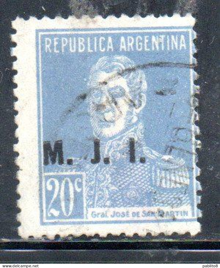 ARGENTINA 1923 1931 OFFICIAL DEPARTMENT STAMP OVERPRINTED M.J.I. MINISTRY OF JUSTICE AND INSTRUCTION MJI 20c USED USADO - Dienstmarken