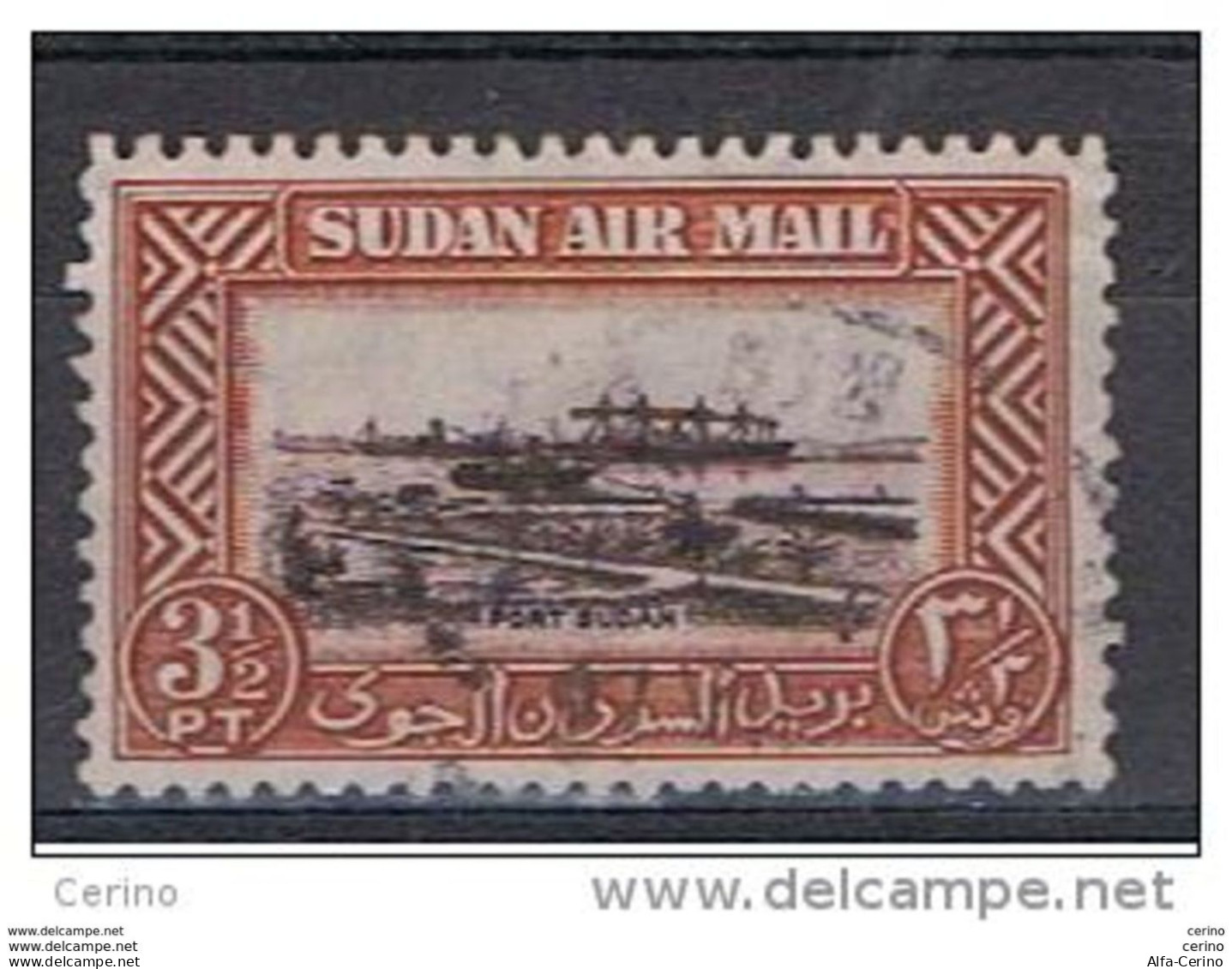 SUDAN:  1950  AIR  MAIL  -  3 1/2 P.  USED  STAMP  -  YV/TELL. 36 - Sudan (...-1951)