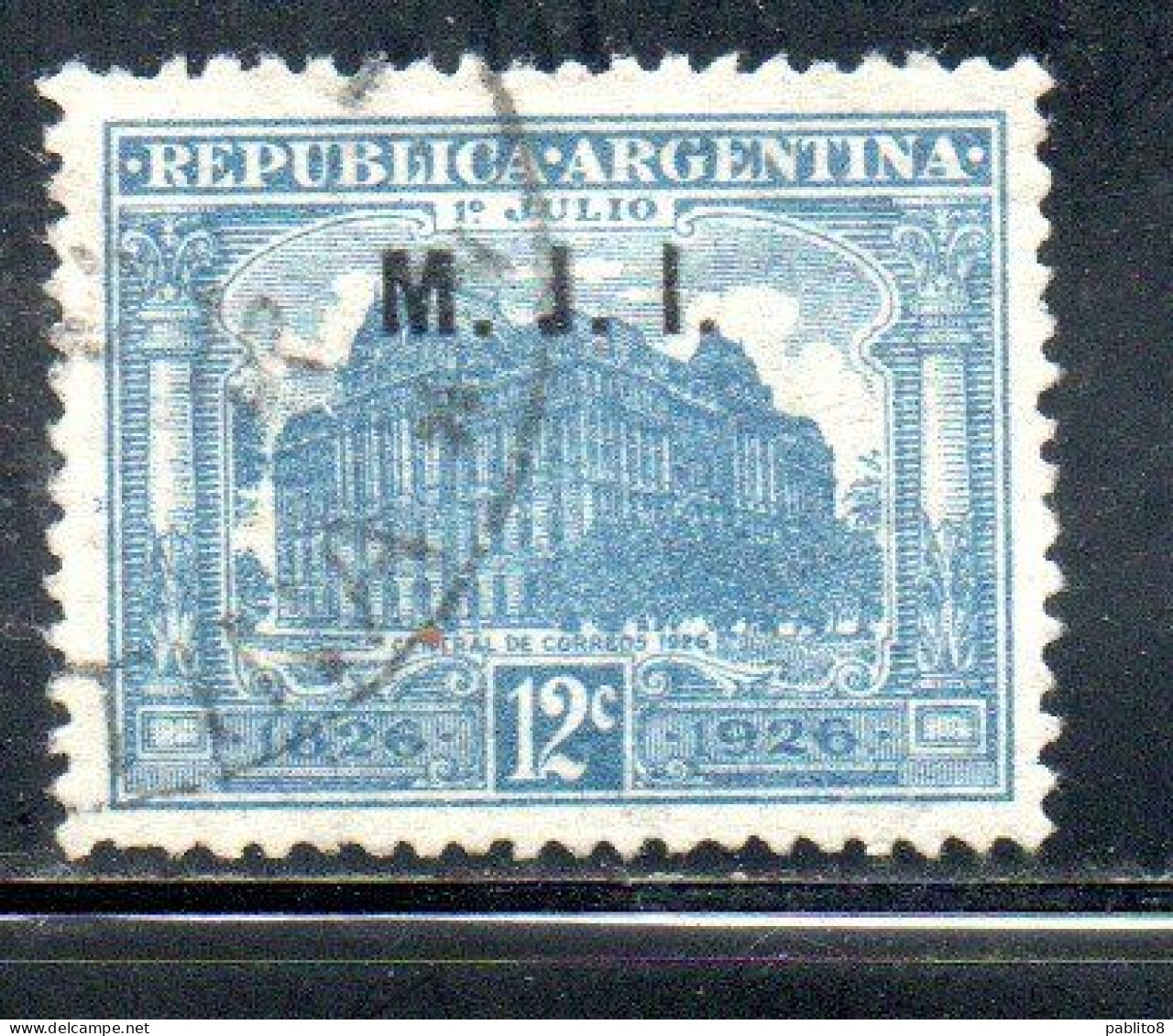 ARGENTINA 1917 OFFICIAL DEPARTMENT STAMP OVERPRINTED M.J.I. MINISTRY OF JUSTICE AND INSTRUCTION MJI 12c USED USADO - Officials