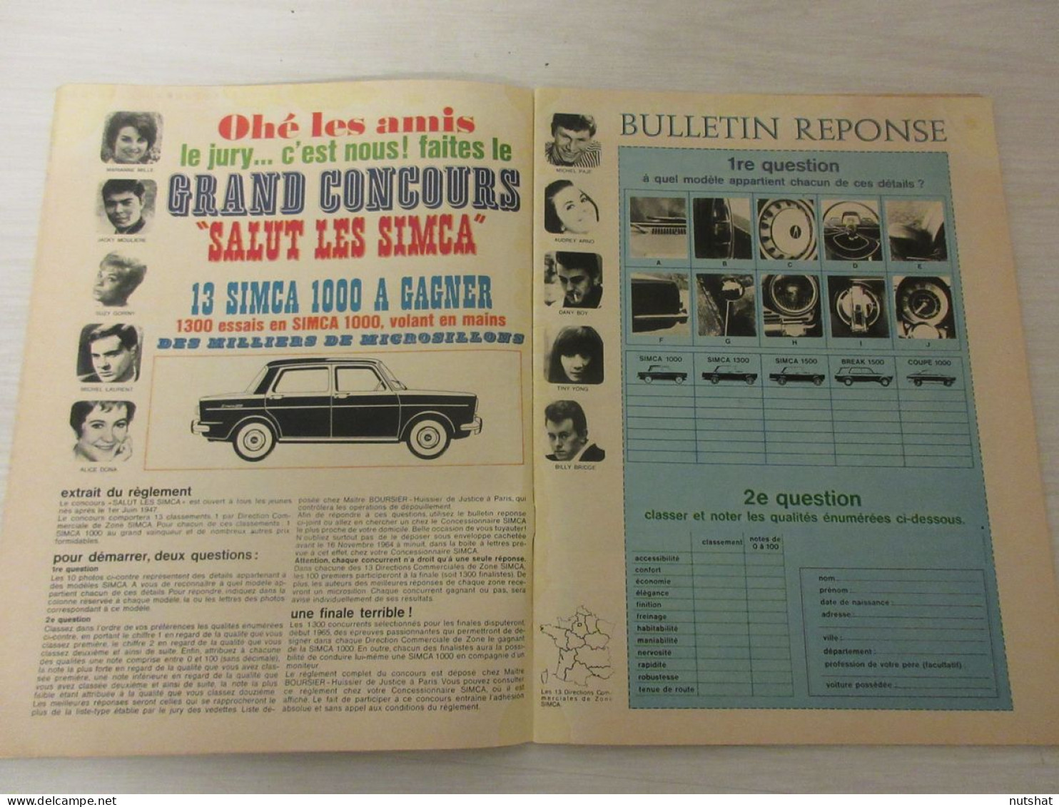 SPIROU 1382 08.10.1964 CONCOURS SALUT Les SIMCA AUTO MOTEUR CENTRAL ARRIERE      - Spirou Magazine