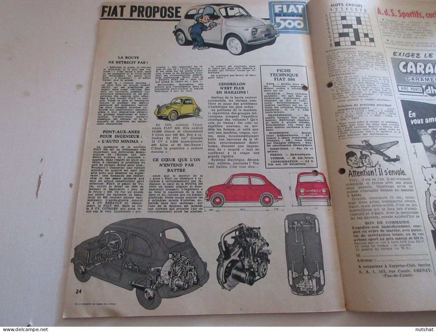SPIROU 1019 P 24.10.1957 AUTO FIAT 500 BD Oncle PAUL BATHYSPHERE William BEEBE   - Spirou Magazine