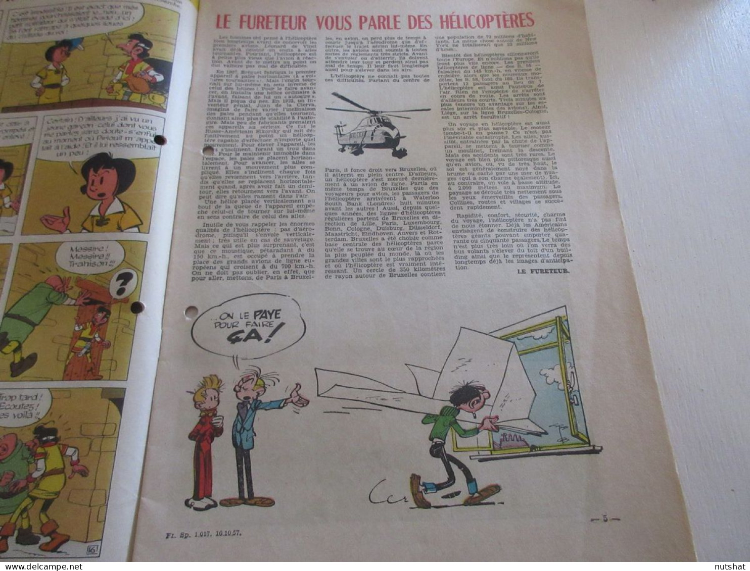 SPIROU 1017 P 10.10.1957 Les HELICOPTERES FOOTBALL EQUIPE De FRANCE COLONNA      - Spirou Magazine
