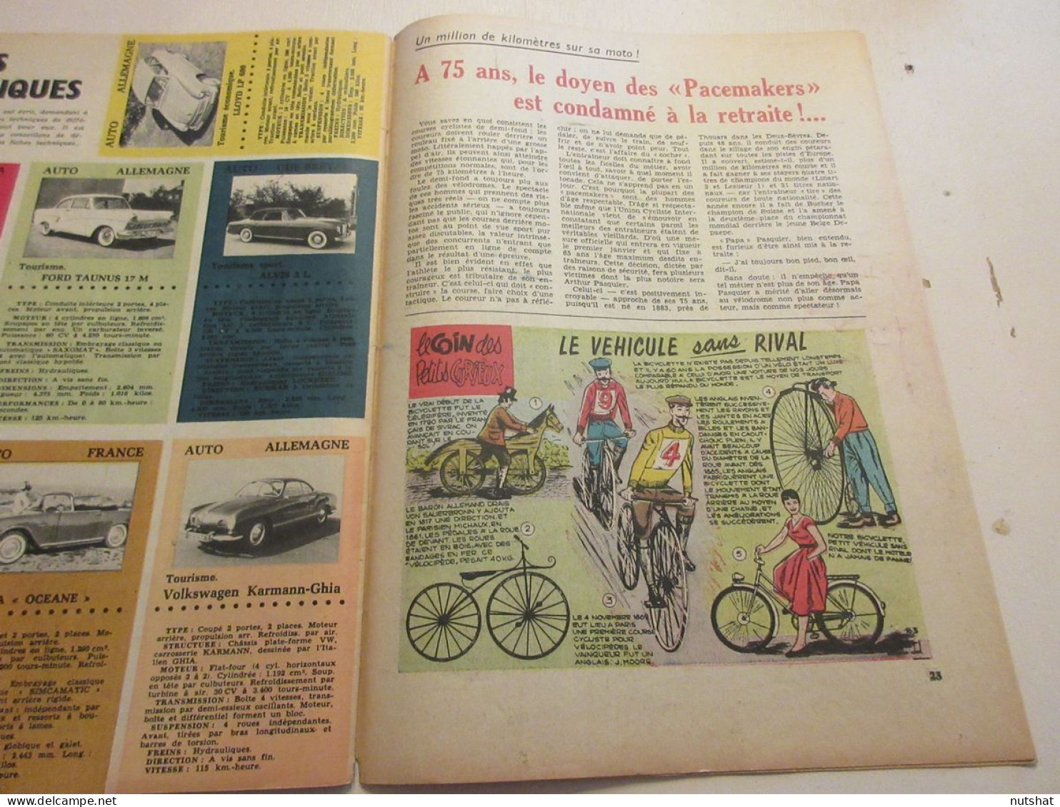 SPIROU 1021 07.11.1957 La BICYCLETTE VELO DEMI-FOND RETRAITE Arthur PASQUIER     - Spirou Magazine