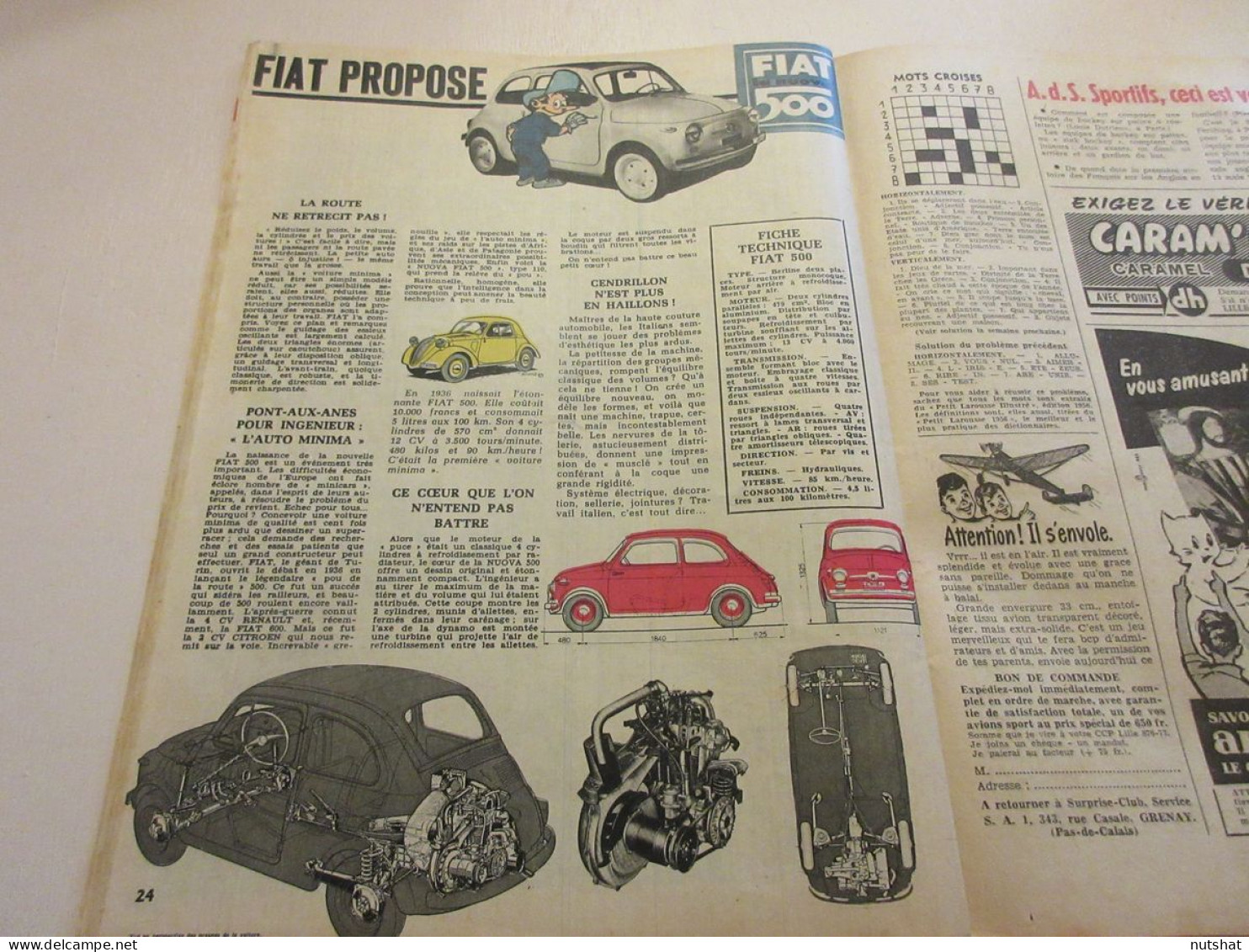 SPIROU 1019 24.10.1957 AUTO FIAT 500 BD Oncle PAUL Le BATHYSPHERE William BEEBE  - Spirou Magazine