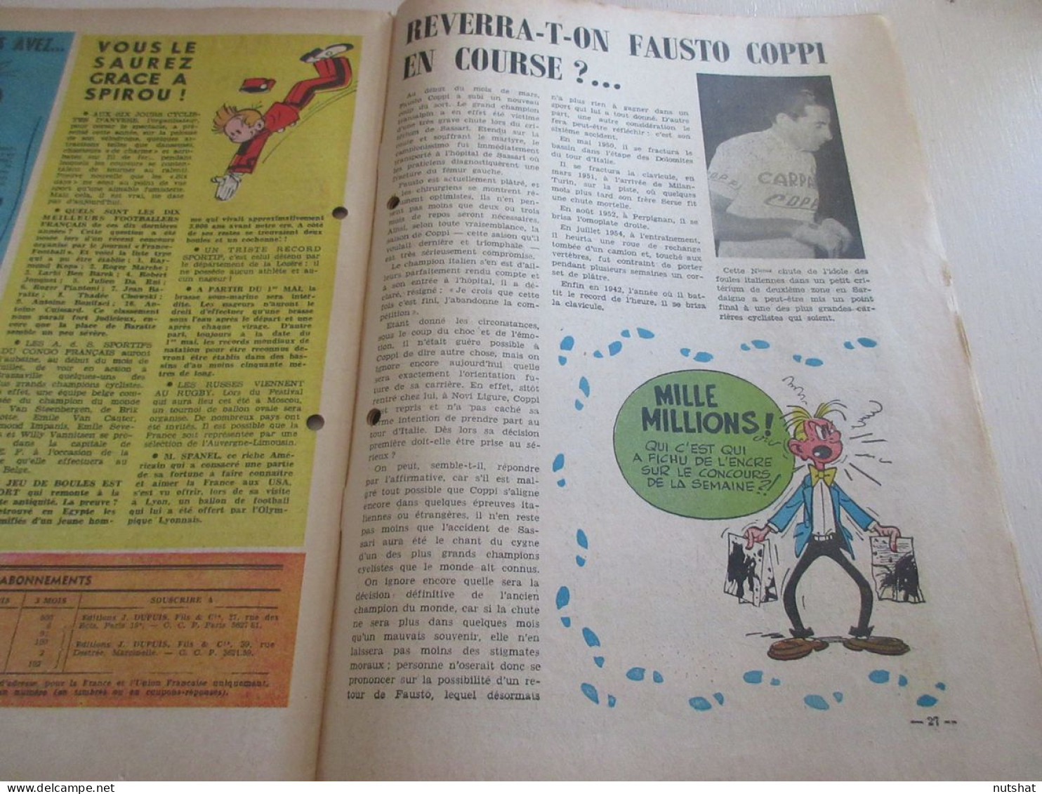 SPIROU 0991 P 11.04.1957 L'ESSOR Du RAIL BD JEUNESSE D'ULENSPIEGEL Fausto COPPI  - Spirou Magazine