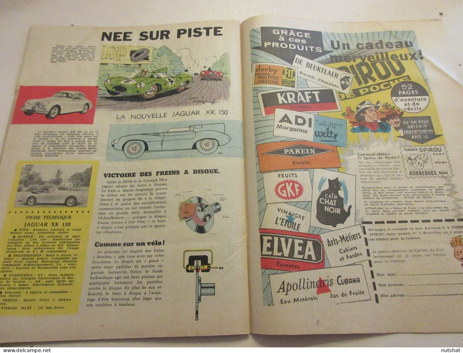SPIROU 1003 04.07.1957 AUTO JAGUAR XK150 L'AVION GONFLABLE SIMULATEUR ACCIDENT   - Spirou Magazine
