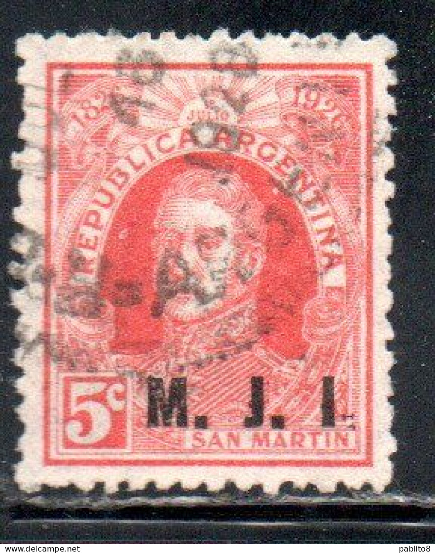 ARGENTINA 1923 1931 OFFICIAL DEPARTMENT STAMP OVERPRINTED M.J.I. MINISTRY OF JUSTICE AND INSTRUCTION MJI 5c USED USADO - Officials