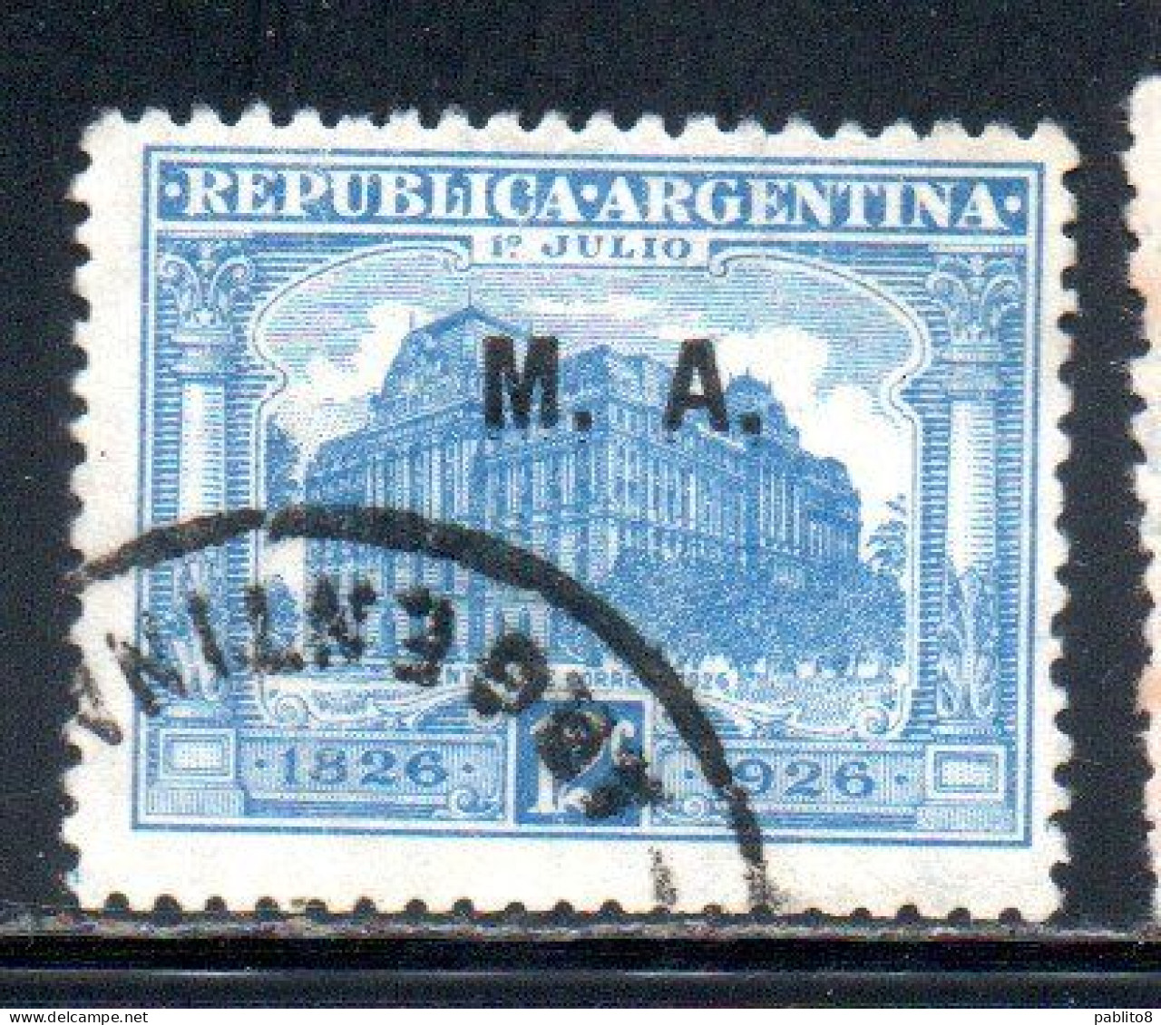 ARGENTINA 1917 OFFICIAL DEPARTMENT STAMP OVERPRINTED M.A. MINISTRY OF AGRICULTURER MA 5c USED USADO - Servizio