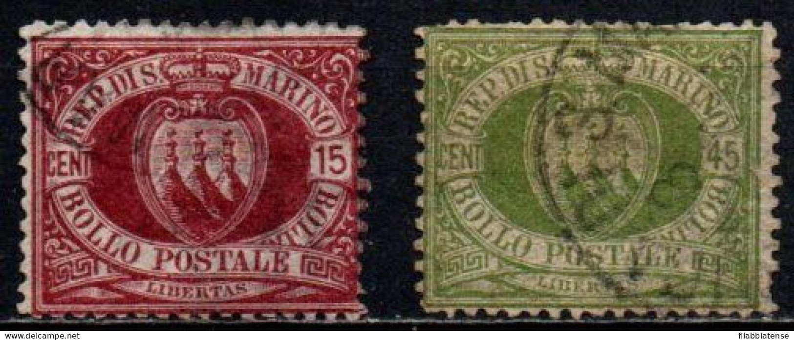 1892 - San Marino 15 + 18 Stemma    ++++++ - Used Stamps