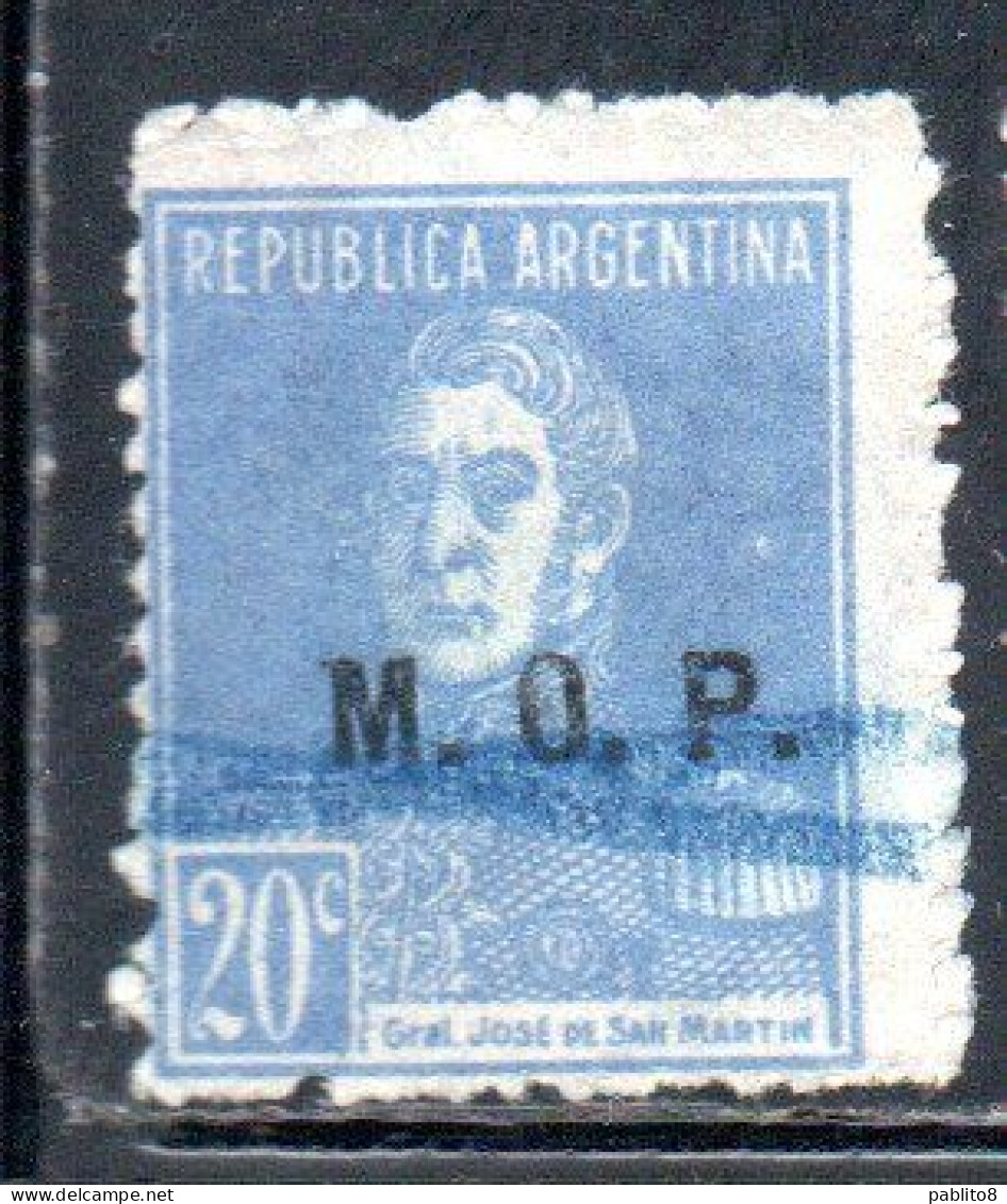 ARGENTINA 1923 1931 OFFICIAL DEPARTMENT STAMP OVERPRINTED M.O.P. MINISTRY OF PUBLIC WORKS MOP 20c USED USADO - Oficiales