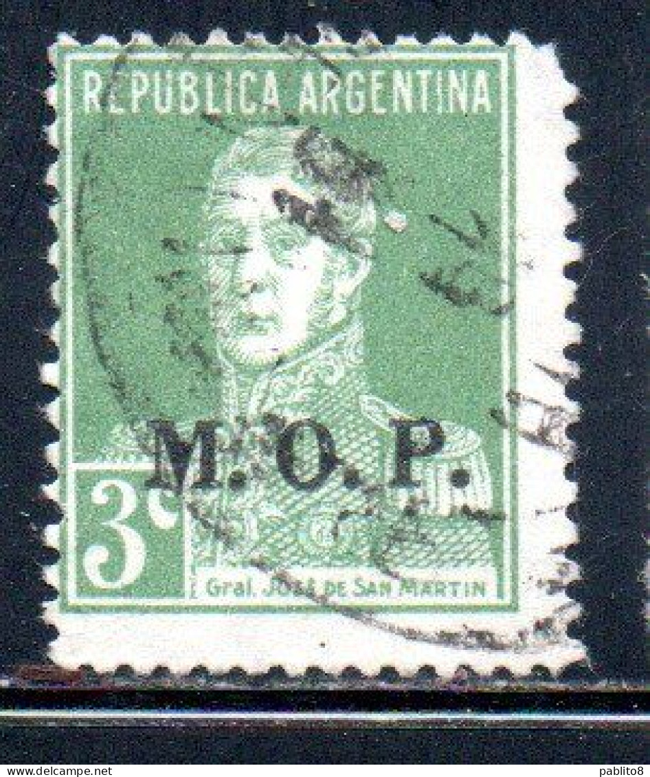 ARGENTINA 1923 1931 OFFICIAL DEPARTMENT STAMP OVERPRINTED M.O.P. MINISTRY OF PUBLIC WORKS MOP 3c USED USADO - Dienstzegels