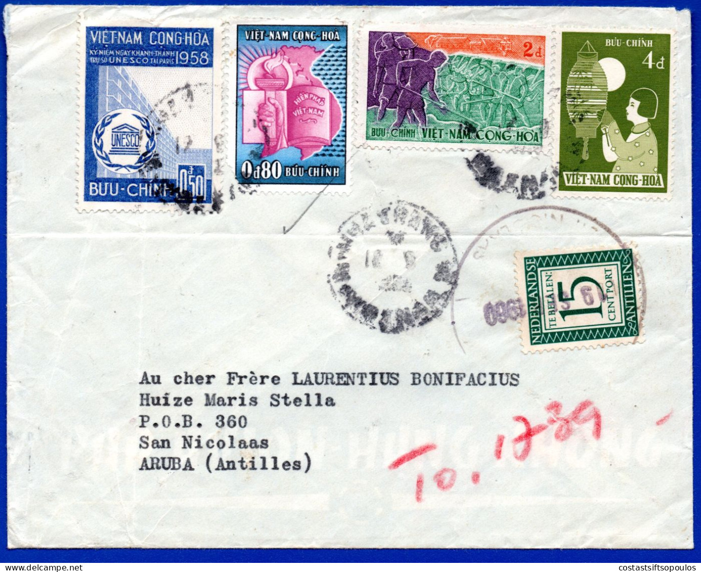 2852. VIETNAM 1960 MIXED COVER TO NETHERLANDS ANTILLES, 15 C. POSTAGE DUE - Vietnam