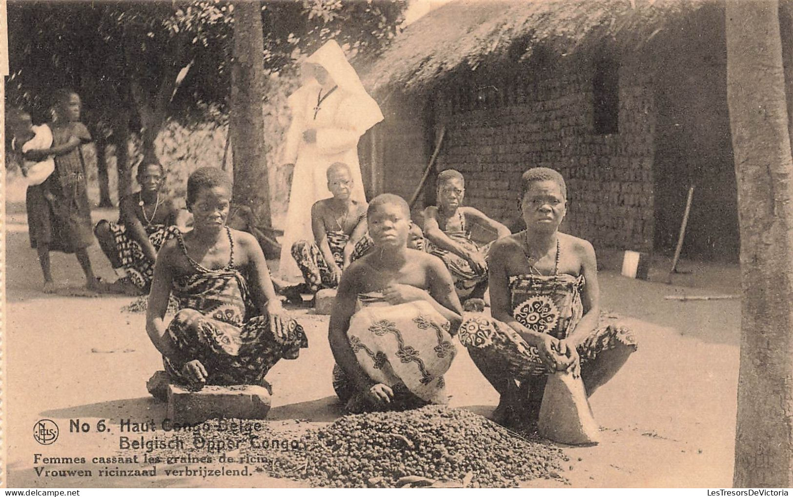 CONGO - Haut Congo Belge - Femmes Cassant Les Graines De Ricin - Animé - Carte Postale Ancienne - Belgisch-Kongo