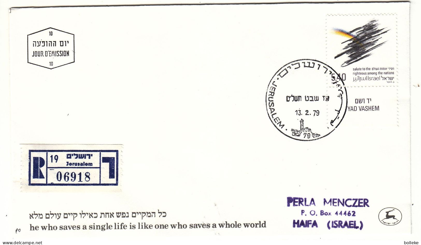 Israël - Lettre Recom De 1979 - Oblit Jerusalem - - Briefe U. Dokumente