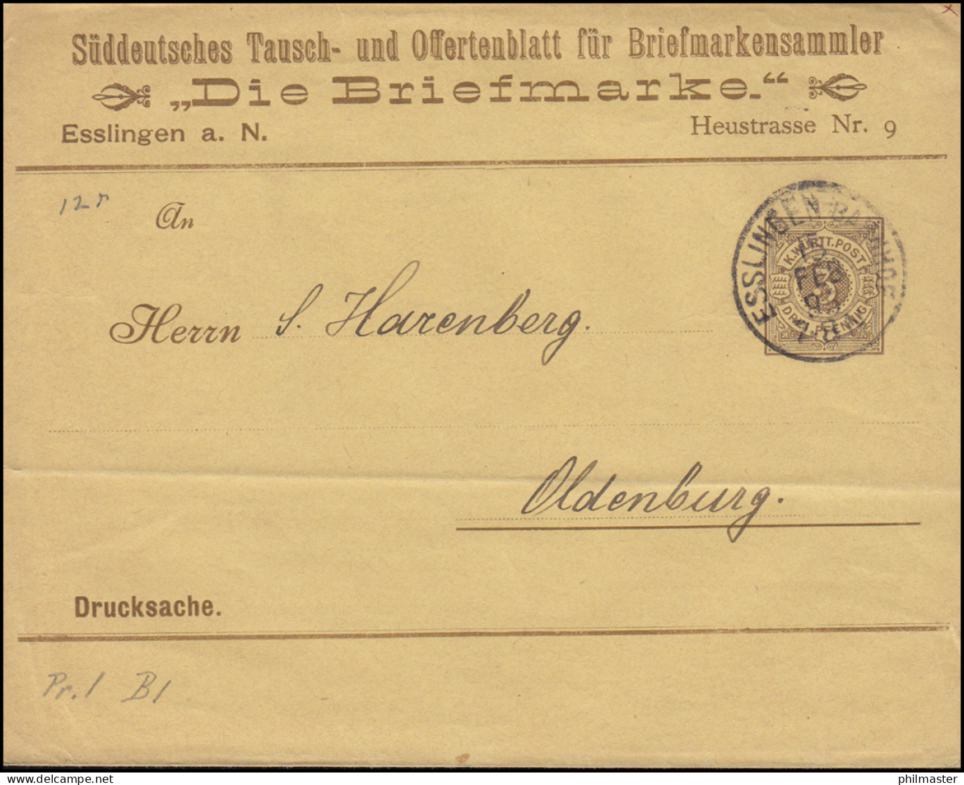 Württemberg PS 2 Streifband-Drucksache Die Briefmarke ESSLINGEN-BAHNHOF 15.2.95 - Postal  Stationery