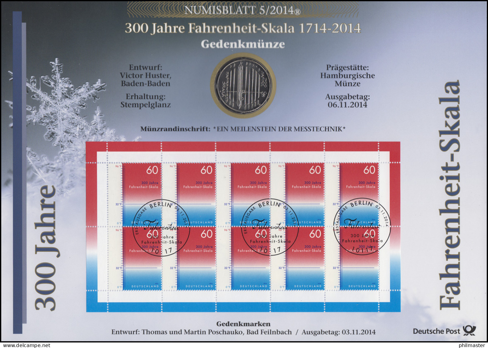 3109 300 Jahre Fahrenheit-Skala - Numisblatt 5/2014 - Numismatische Enveloppen