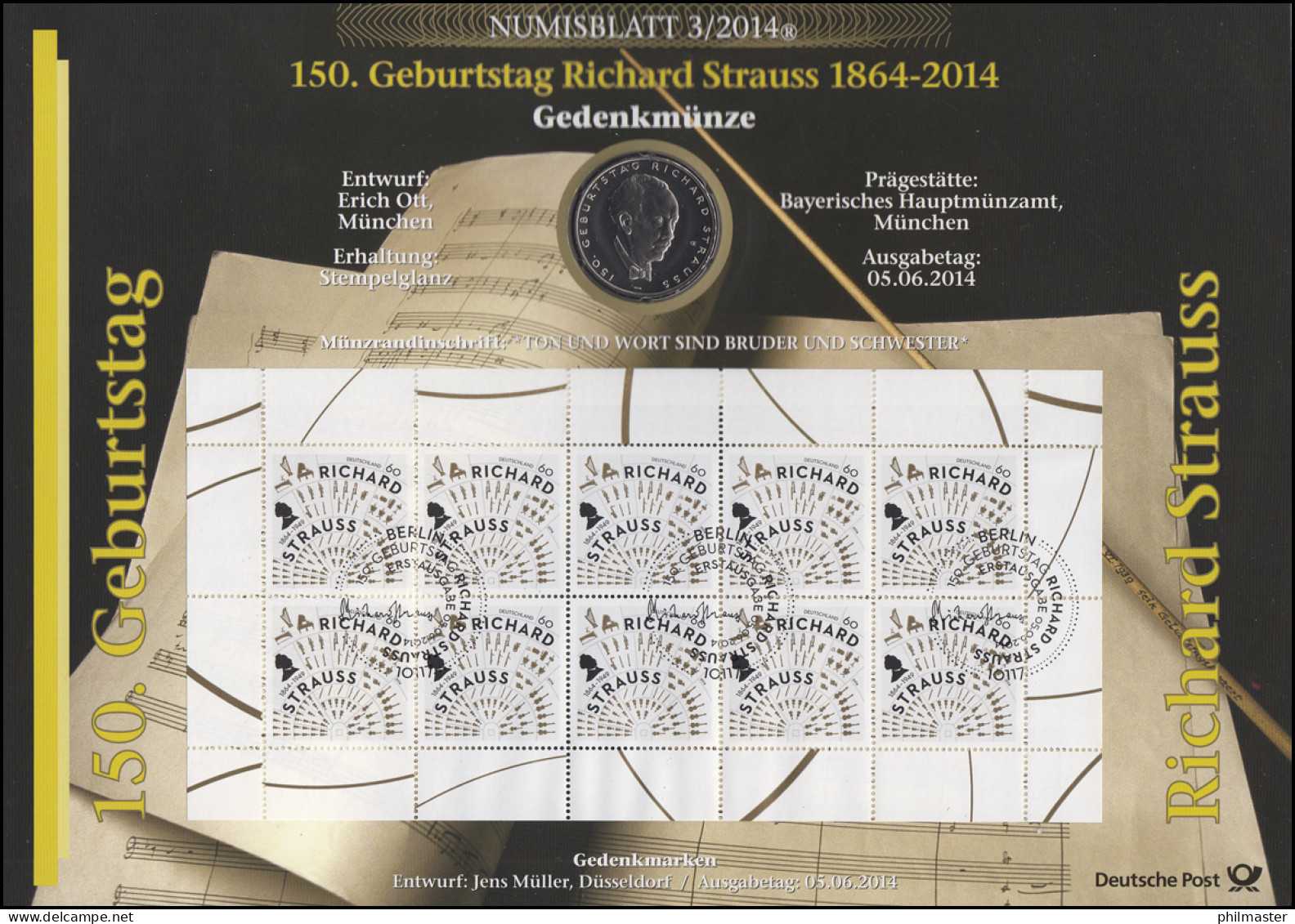 3086 Musiker Und Dirigent Richard Strauss - Numisblatt 3/2014 - Enveloppes Numismatiques