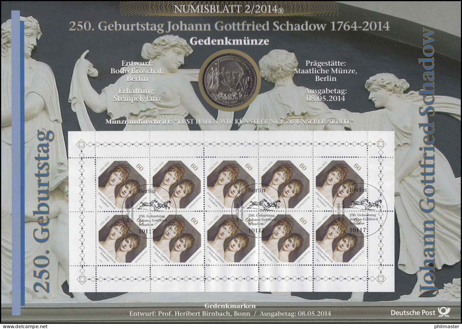 3079 Bildhauer Gottfried Schadow - Numisblatt 2/2014 - Coin Envelopes