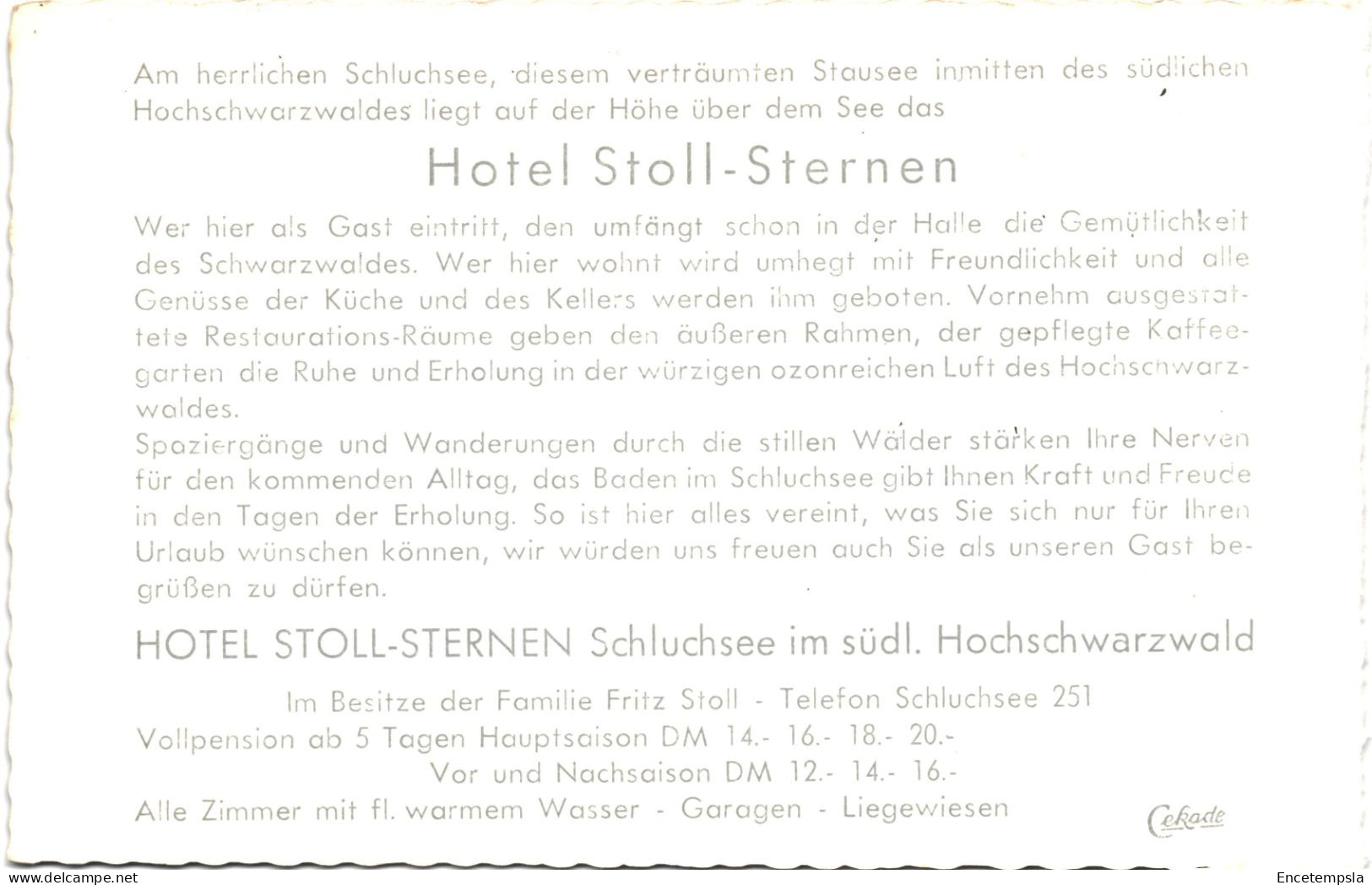 CPA Carte Postale Publicitaire Germany Schluchsee  Hotel Stoll Sternen   VM79384 - Schluchsee