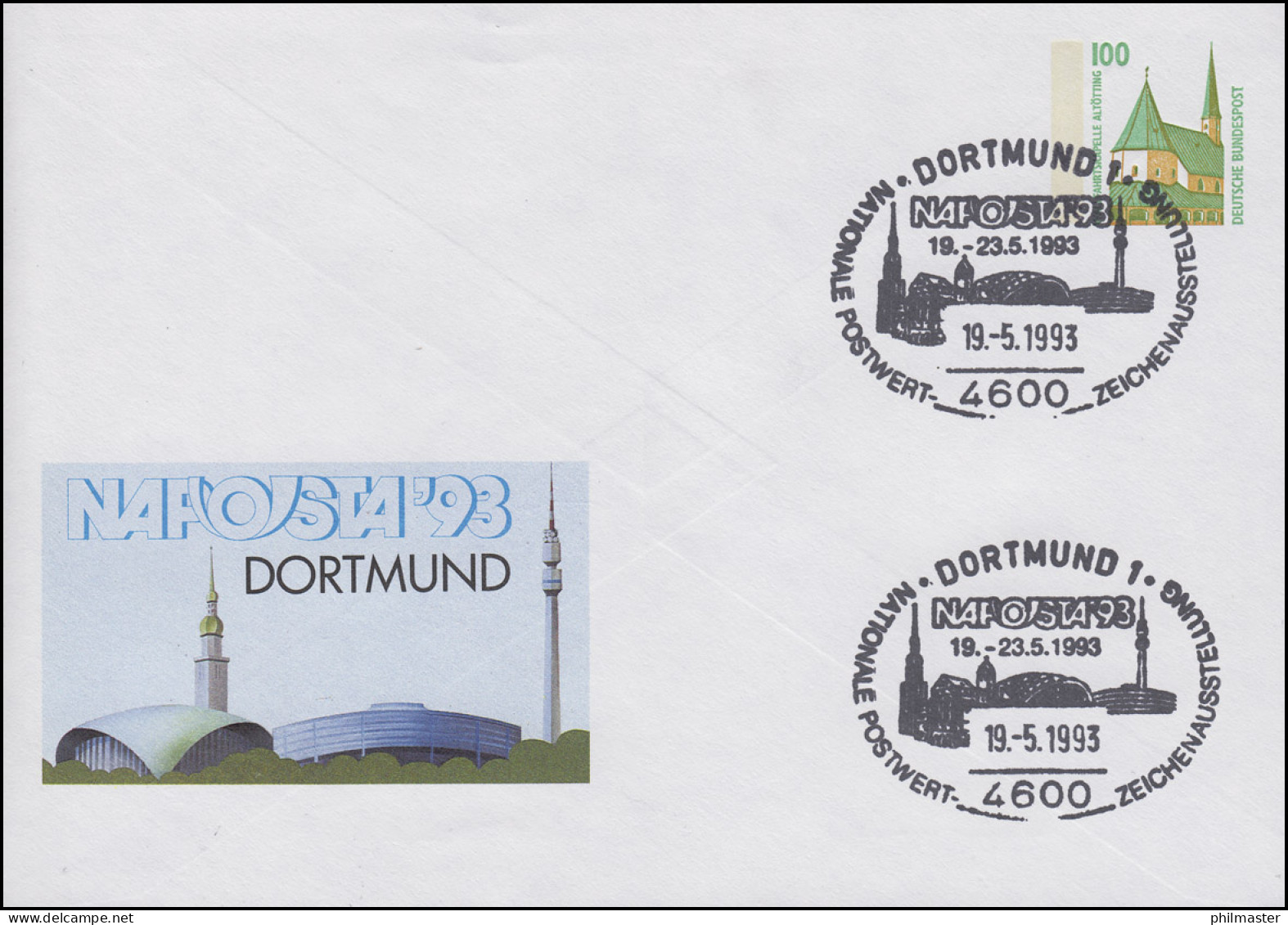 PU 290/70 SWK 100 Pf. NAPOSTA Dortmund 1993, SSt Dortmund Ausstellung 19.5.1993 - Privé Briefomslagen - Ongebruikt