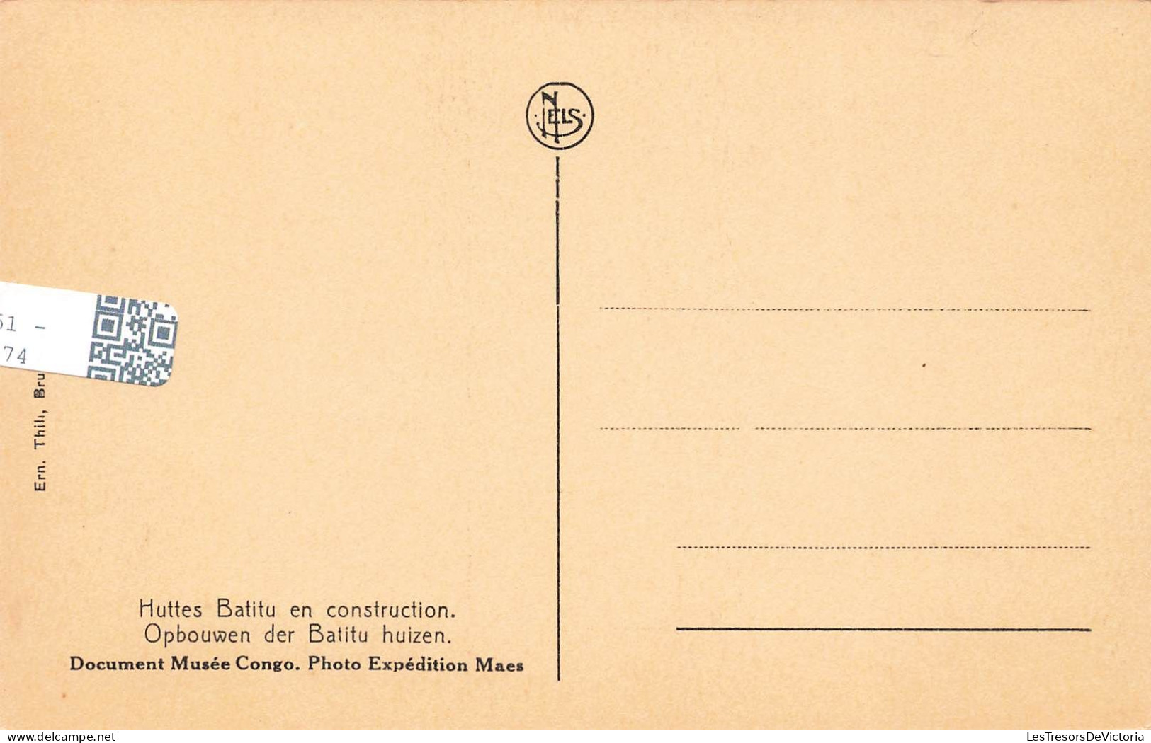 CONGO - Huttes Batitu En Construction - Document Musée Congo - Photo Expédition Maes - Carte Postale Ancienne - Autres & Non Classés