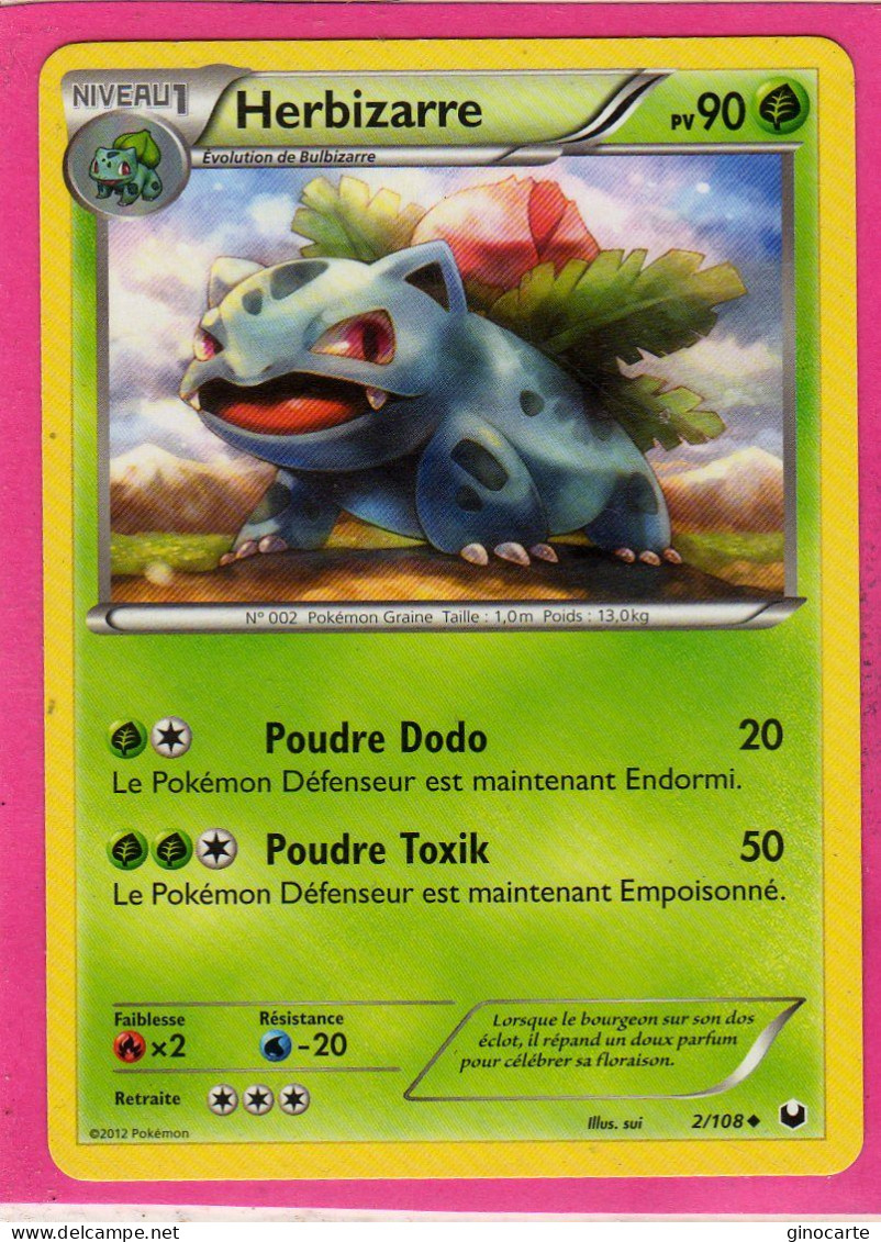 Carte Pokemon Francaise 2012 Noir Et Blanc Explorateurs Obscurs 2/108 Herbizarre 90pv Neuve - Black & White