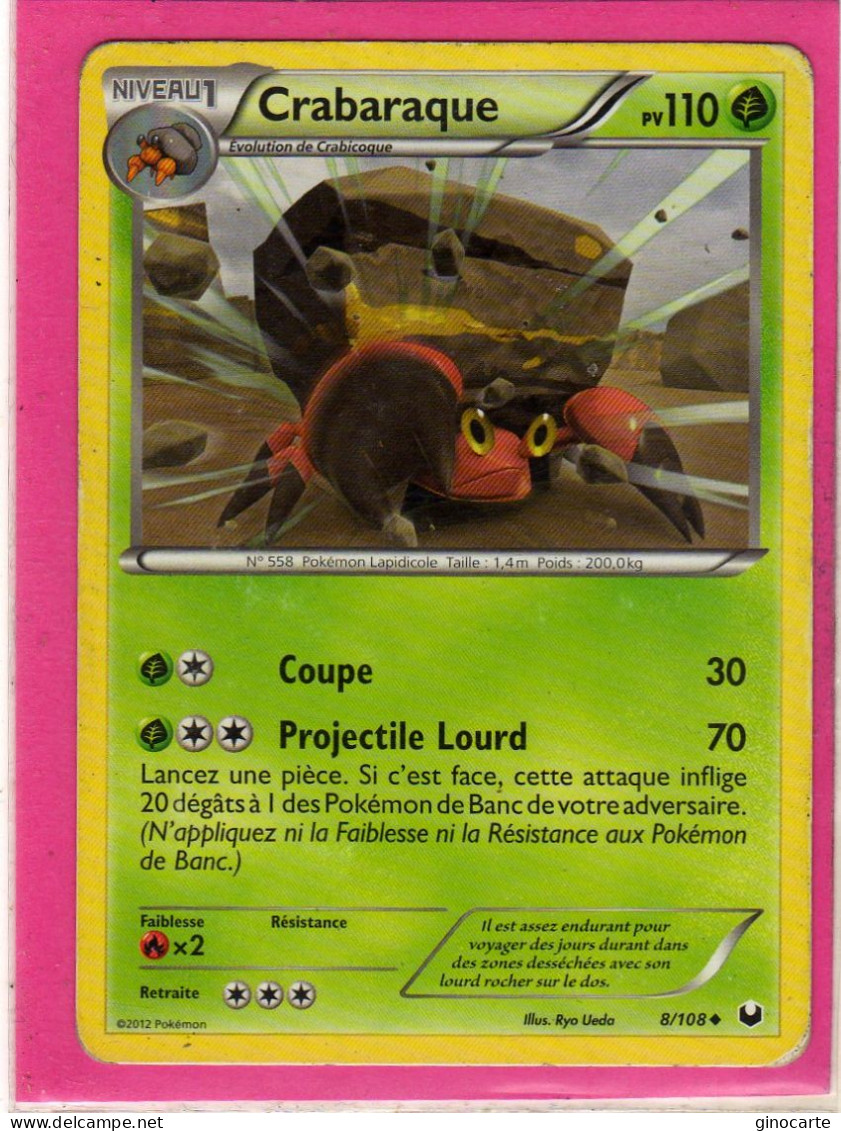 Carte Pokemon Francaise 2012 Noir Et Blanc Explorateurs Obscurs 8/108 Crabaraque 110pv Occasion - Negro Y Blanco