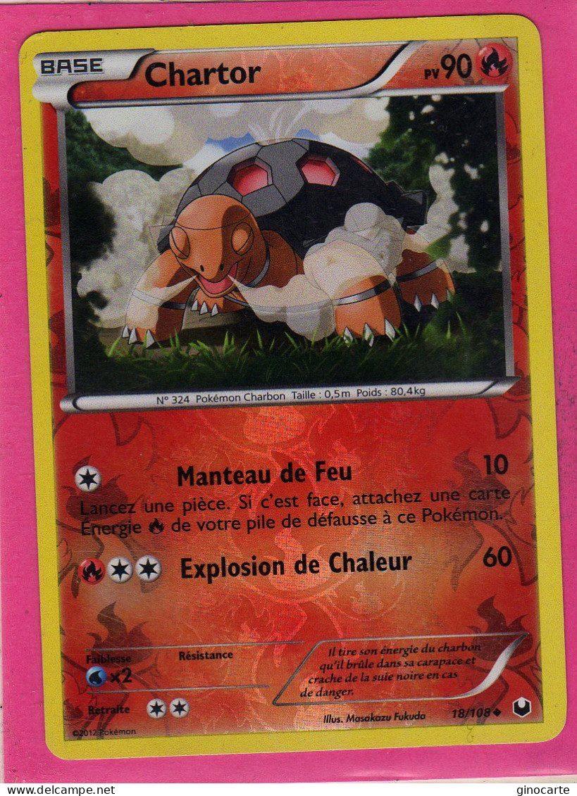 Carte Pokemon Francaise 2012 Noir Et Blanc Explorateurs Obscurs 18/108 Chartor 90pv Reverse Occasion - Noir & Blanc