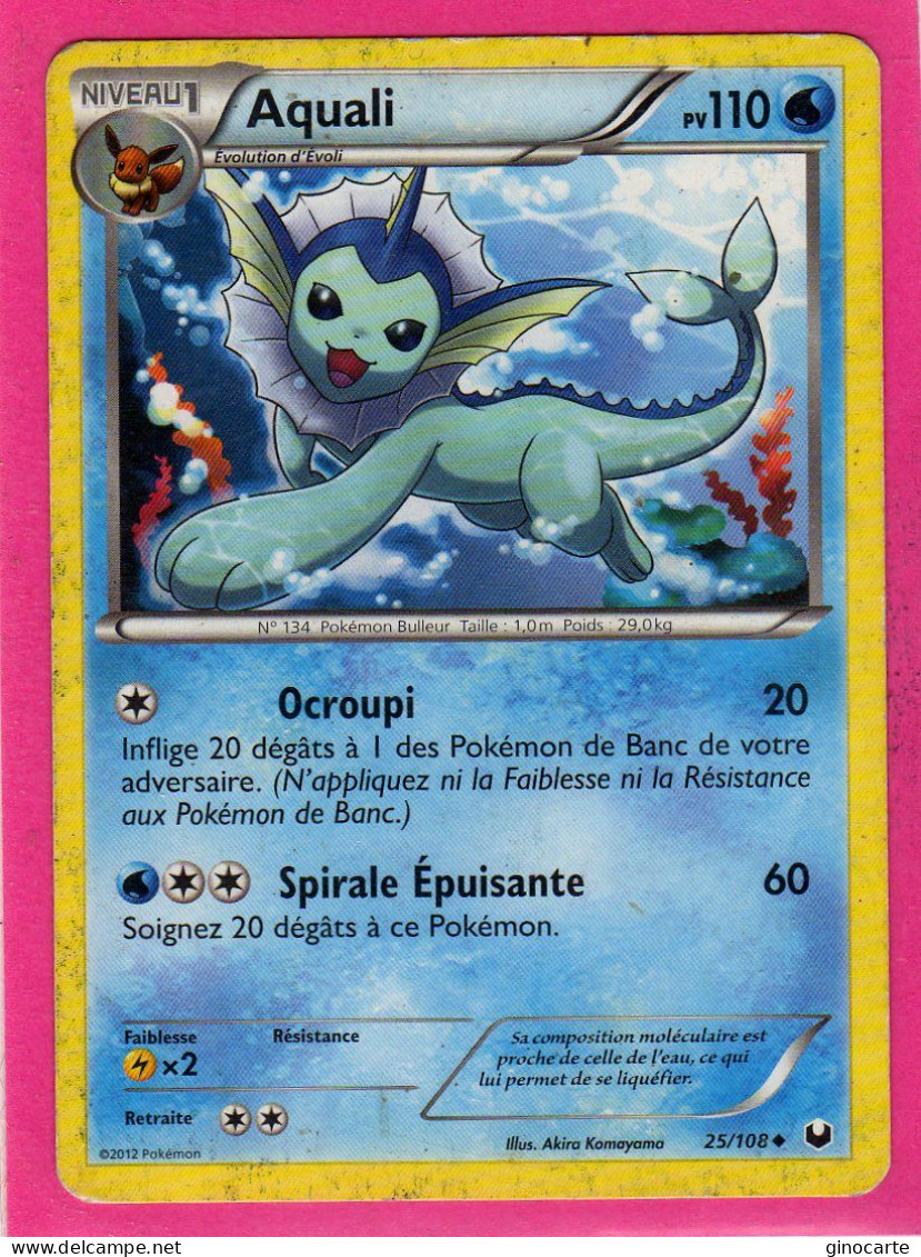 Carte Pokemon Francaise 2012 Noir Et Blanc Explorateurs Obscurs 25/108 Aquali 110pv Verso Abimé - Noir & Blanc