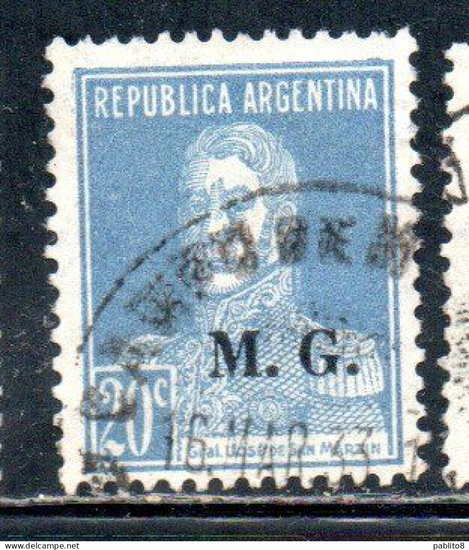 ARGENTINA 1923 1931 OFFICIAL DEPARTMENT STAMP OVERPRINTED M.G. MINISTRY OF WAR MG 20c USED USADO - Dienstzegels