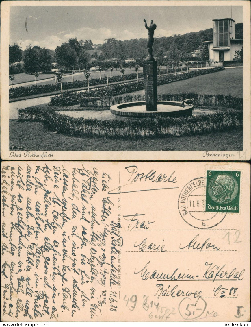 Ansichtskarte Bad Rothenfelde Parkanlagen Park, Kleines Denkmal 1938 - Bad Rothenfelde