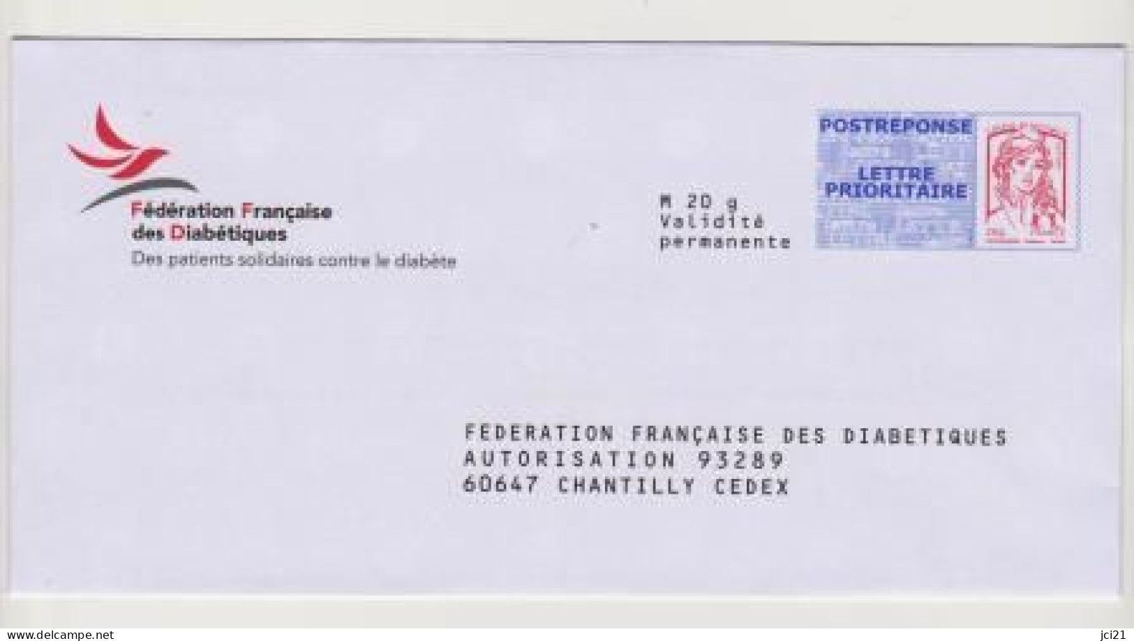 PAP "Marianne De La Jeunesse "POSTREPONSE LETTRE PRIORITAIRE Phil@poste-FEDERATION FRANCAISE DIABETIQUES- Neuve_P428 - PAP: Antwort/Ciappa-Kavena