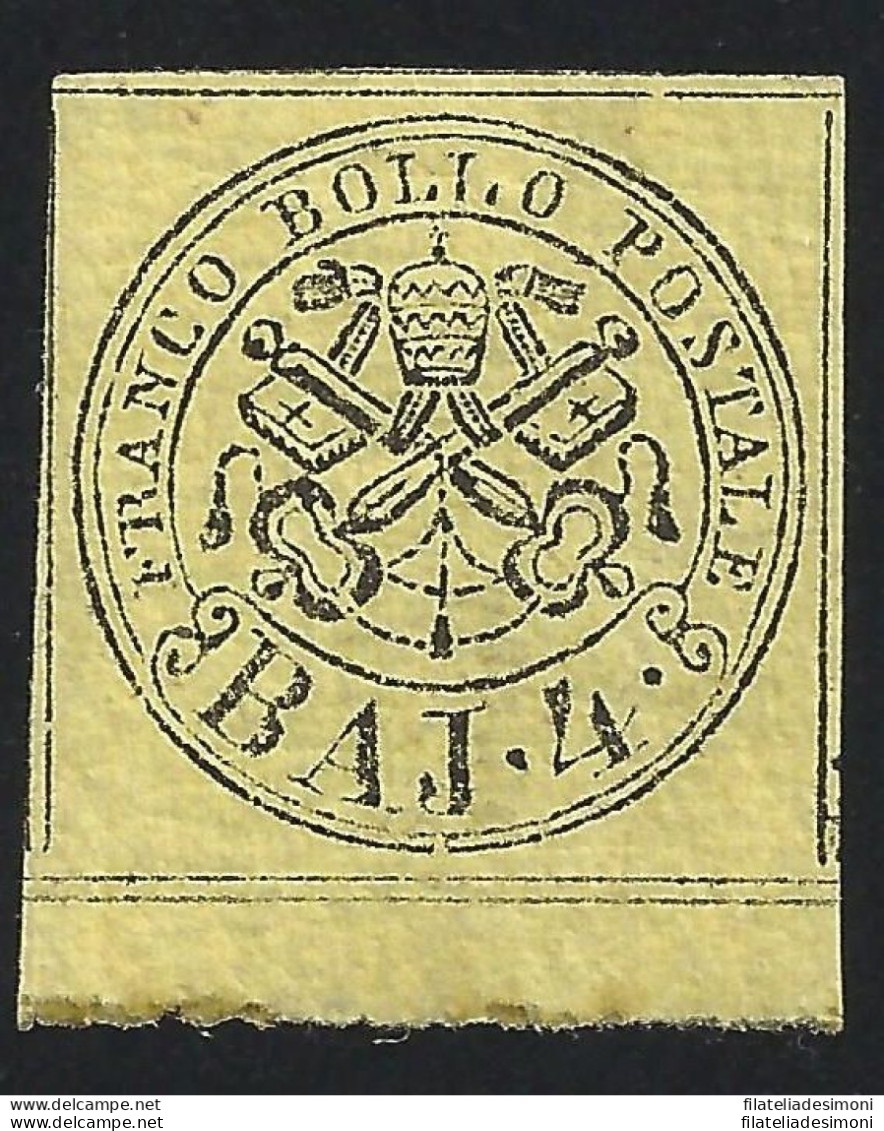 1852 Stato Pontificio, 4 Baj Gialli N° 5A Firma Bolaffi MLH* - Kerkelijke Staten