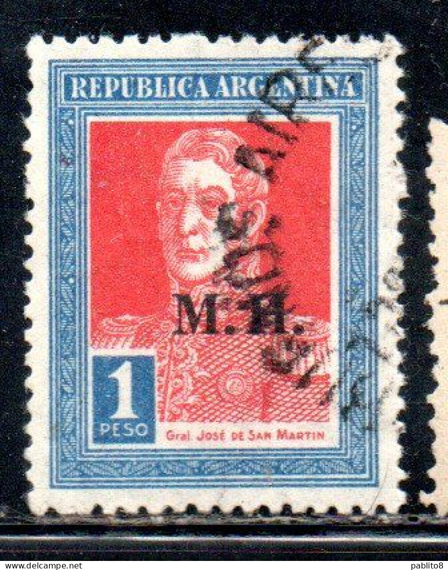 ARGENTINA 1923 1931 OFFICIAL DEPARTMENT STAMP OVERPRINTED M.H. MINISTRY OF FINANCE MH 1p USED USADO - Dienstmarken
