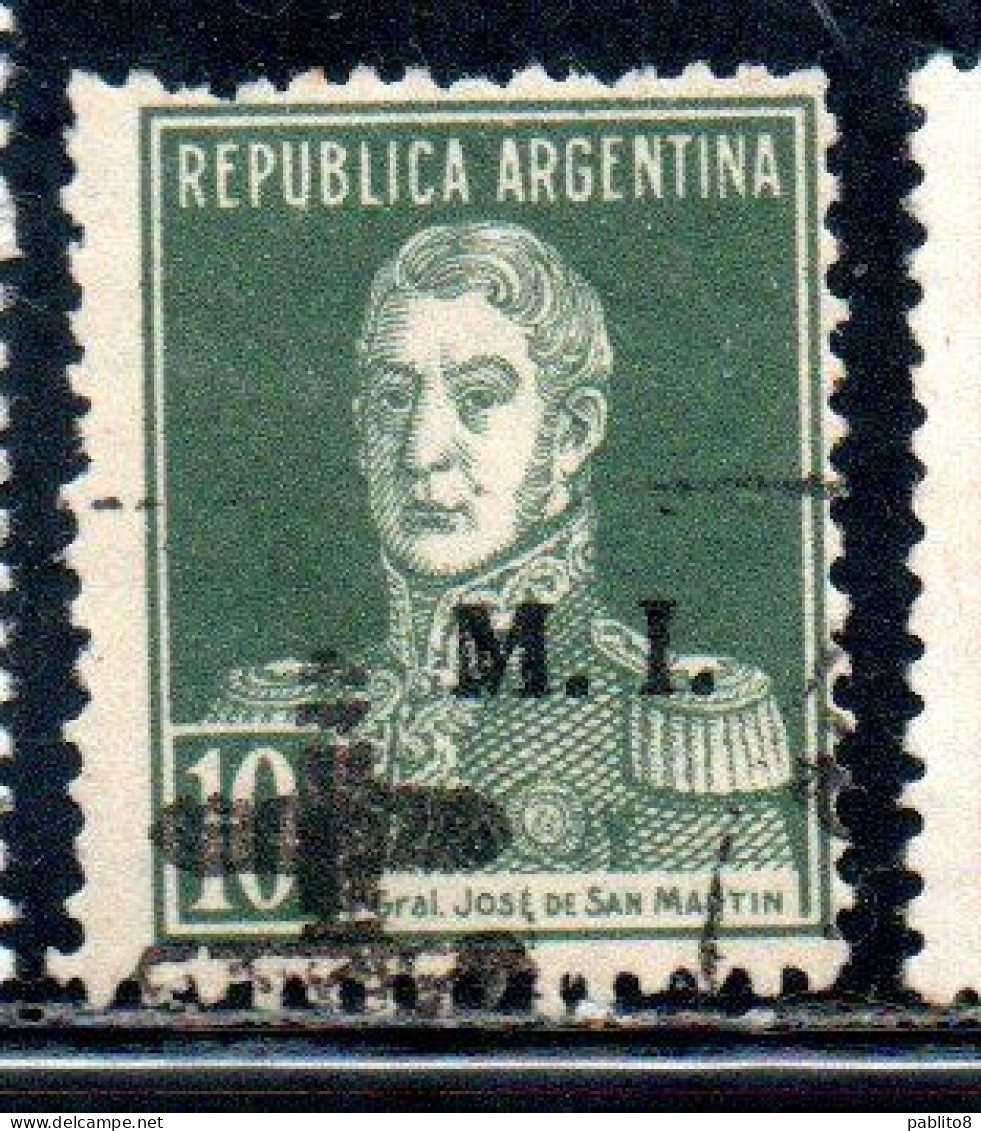 ARGENTINA 1923 1931 OFFICIAL DEPARTMENT STAMP OVERPRINTED M.I. MINISTRY OF INTERIOR MI 10c USED USADO - Servizio