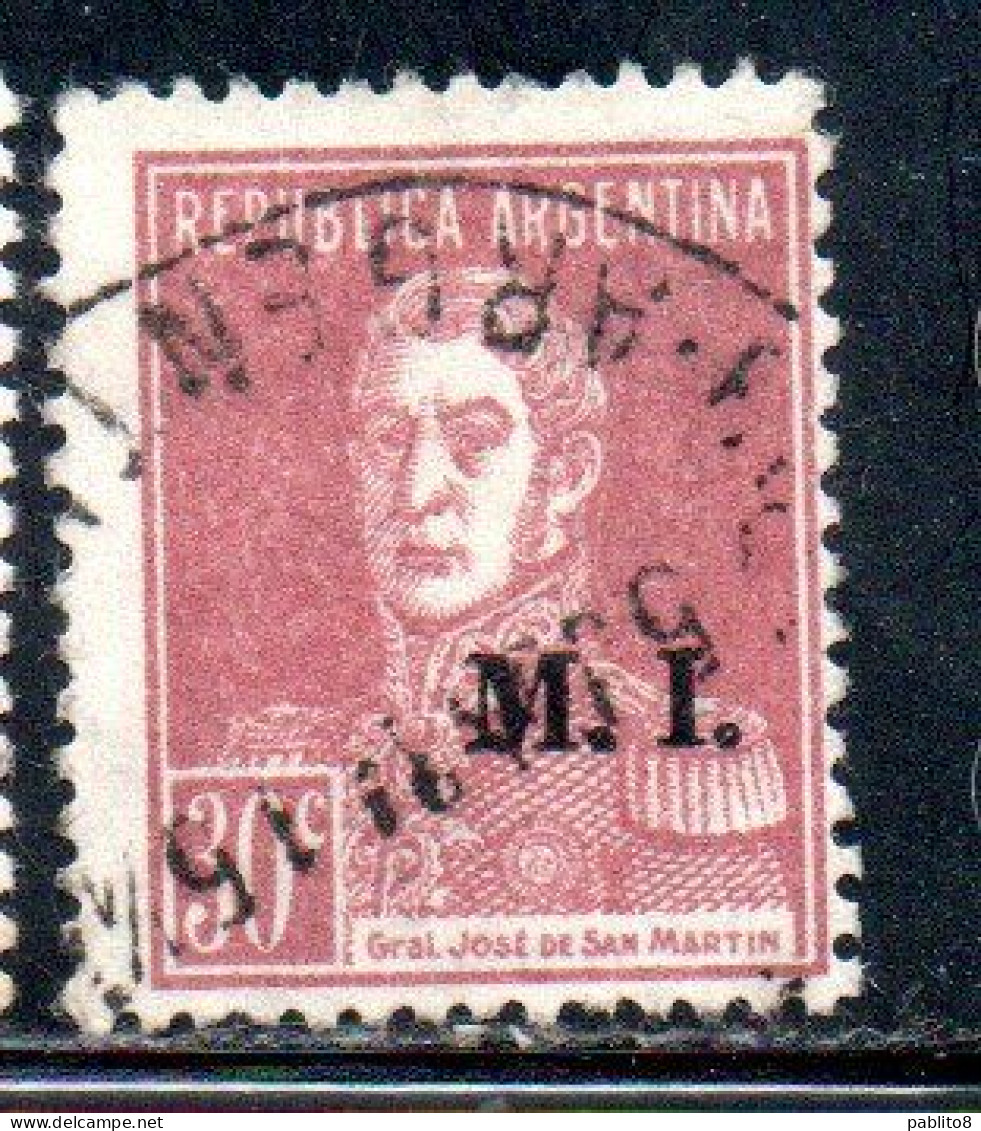 ARGENTINA 1923 1931 OFFICIAL DEPARTMENT STAMP OVERPRINTED M.I. MINISTRY OF INTERIOR MI 30c USED USADO - Officials