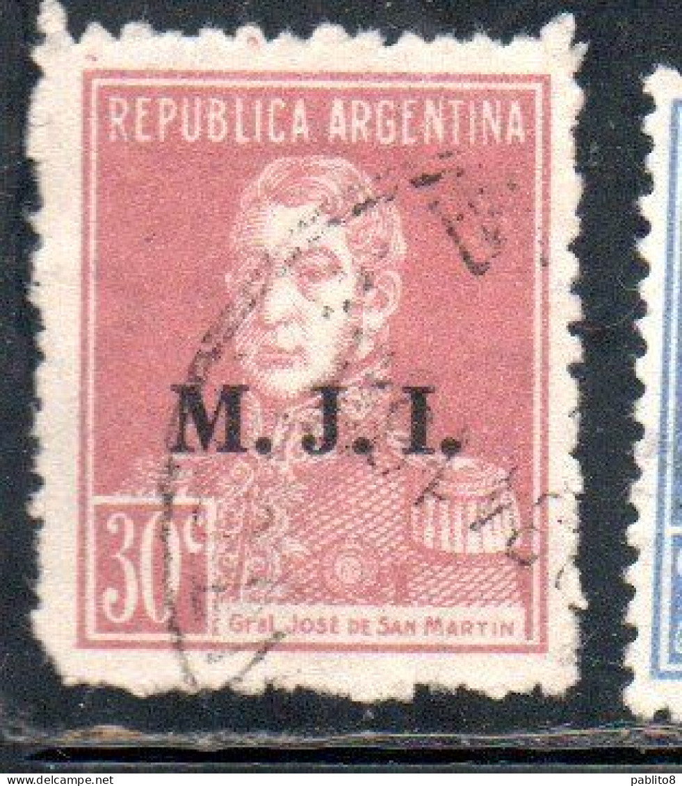 ARGENTINA 1923 1931 OFFICIAL DEPARTMENT STAMP OVERPRINTED M.J-I. MINISTRY OF JUSTICE AND INSTRUCTION MJI 30c USED USADO - Dienstzegels