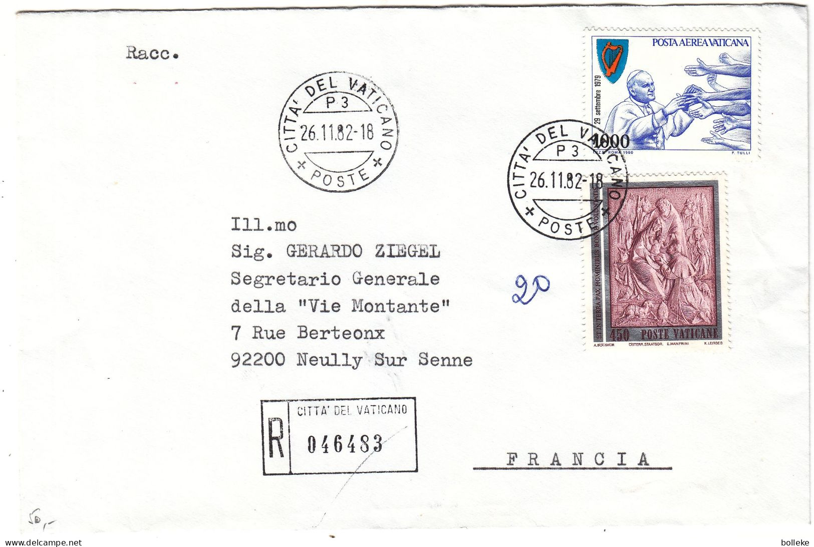 Vatican - Lettre Recom De 1982 - Oblit Citta Del Vatican0 - Papes -exp Vers Neully Dur Seine - - Unused Stamps