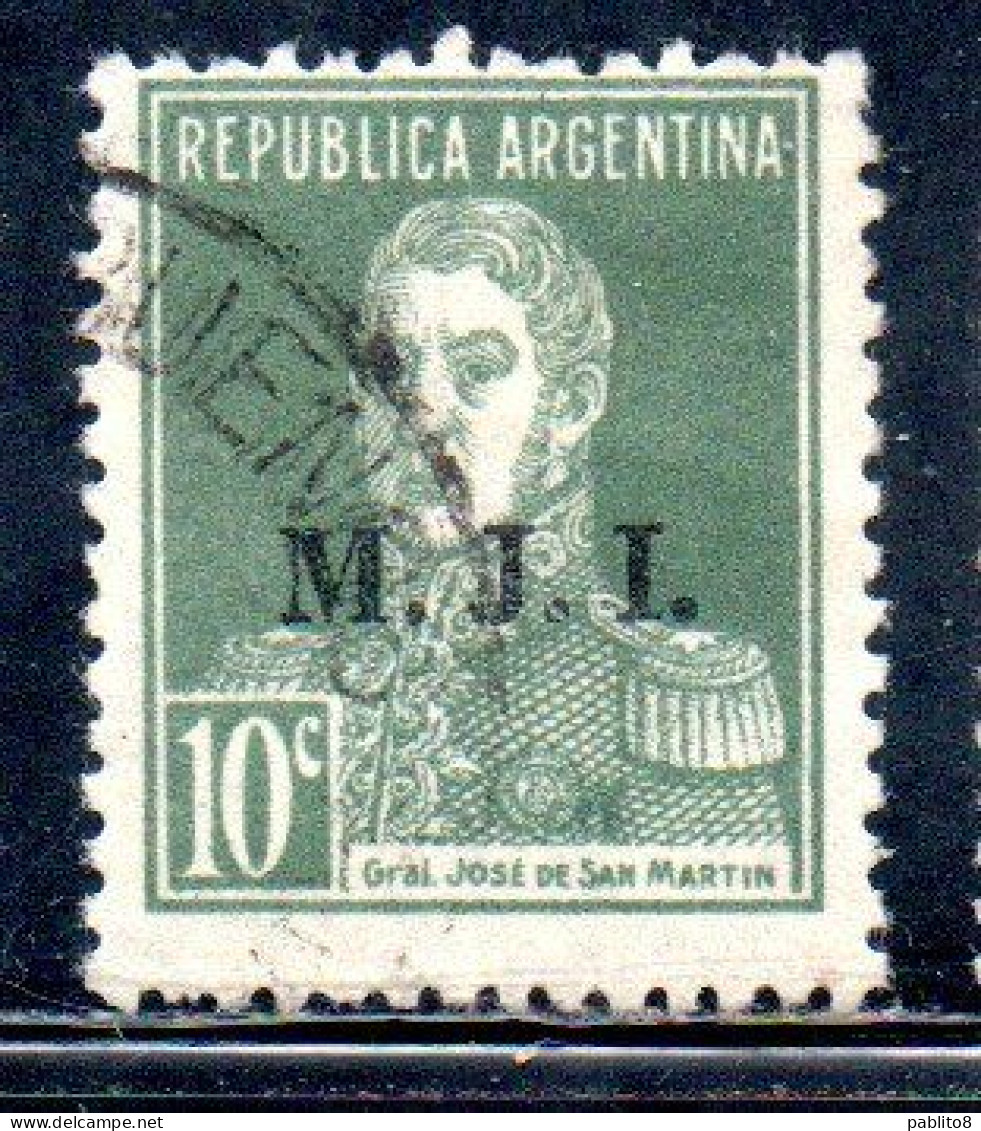 ARGENTINA 1923 1931 OFFICIAL DEPARTMENT STAMP OVERPRINTED M.J-I. MINISTRY OF JUSTICE AND INSTRUCTION MJI 10c USED USADO - Dienstzegels