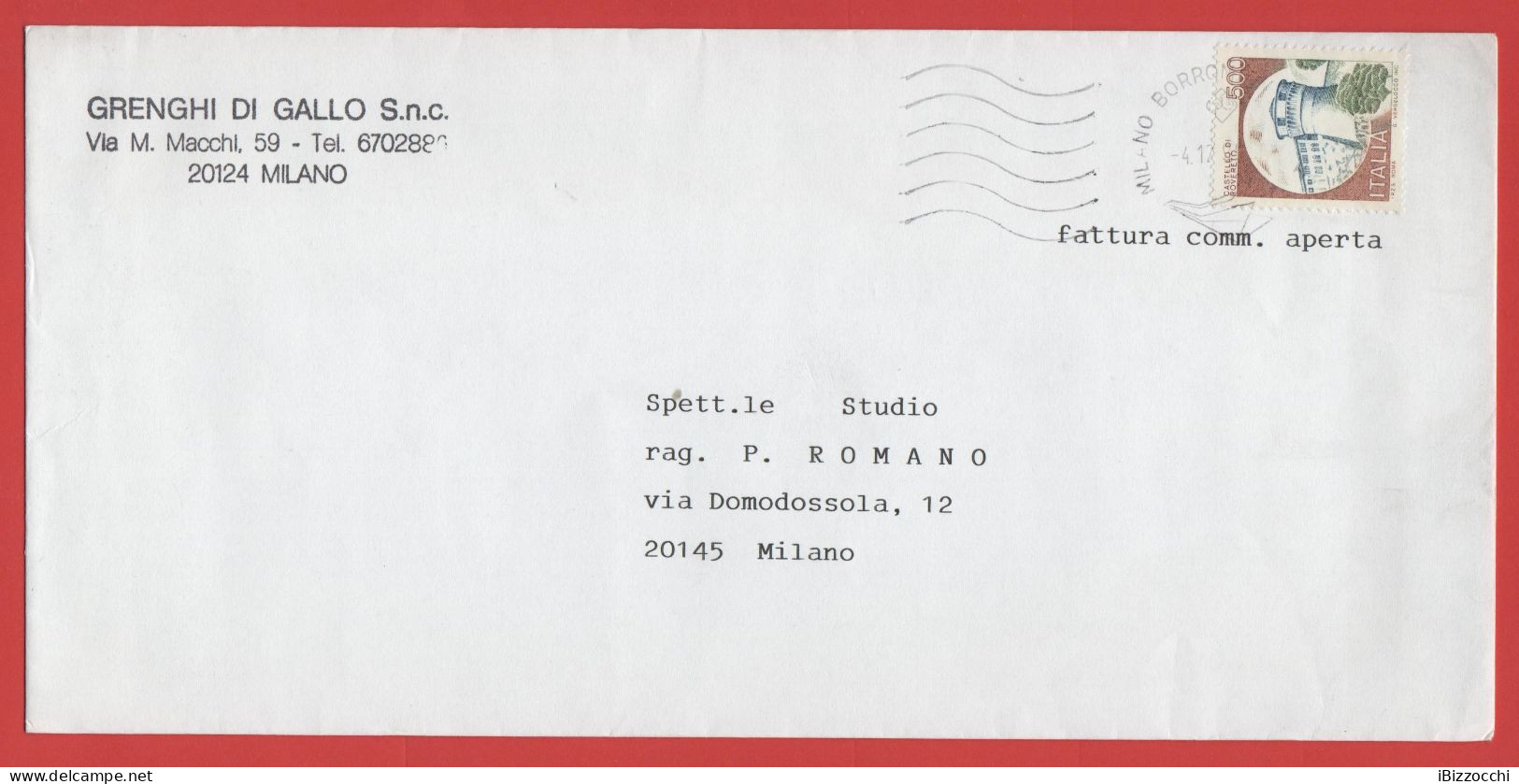 ITALIA - Storia Postale Repubblica - 199? - 500 Serie Di Castelli; Castello Di Rovereto (Isolato) - Viaggiata Da Milano - 1981-90: Storia Postale