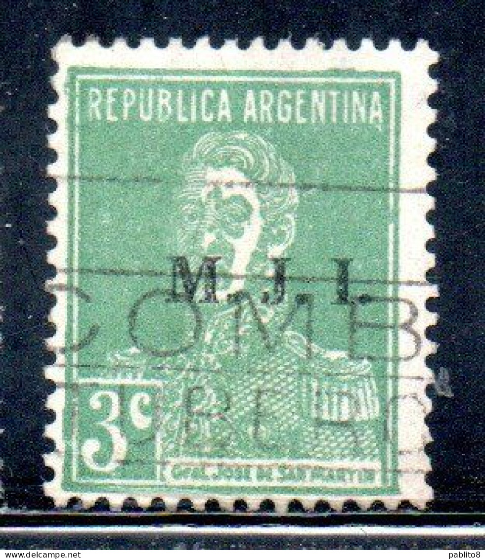 ARGENTINA 1923 1931 OFFICIAL DEPARTMENT STAMP OVERPRINTED M.J-I. MINISTRY OF JUSTICE AND INSTRUCTION MJI 3c USED USADO - Oficiales