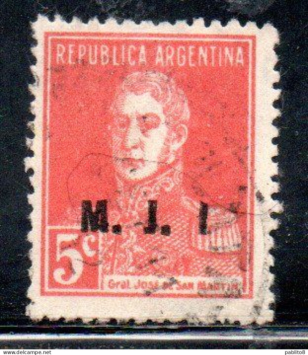 ARGENTINA 1923 1931 OFFICIAL DEPARTMENT STAMP OVERPRINTED M.J-I. MINISTRY OF JUSTICE AND INSTRUCTION MJI 5c USED USADO - Officials