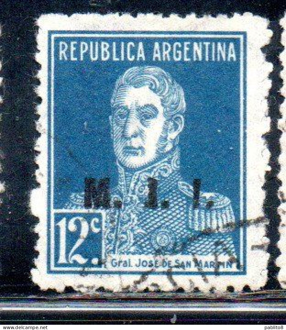 ARGENTINA 1923 1931 OFFICIAL DEPARTMENT STAMP OVERPRINTED M.J.I. MINISTRY OF JUSTICE AND INSTRUCTION MJI 12c USED USADO - Dienstzegels