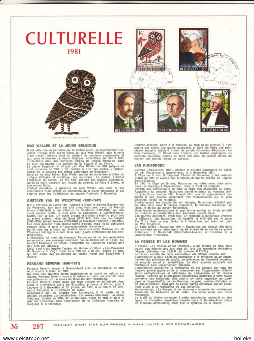 Hiboux - Culturelle - Belgique - Document De 1981 - GF - Avec Image En OR 23 Carats - Tirage 500 - - Owls