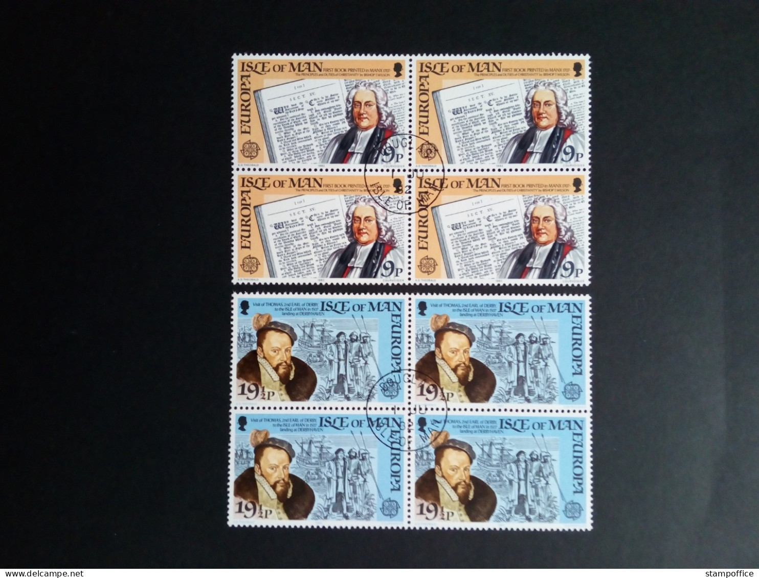 ISLE OF MAN MI-NR. 213-214 GESTEMPELT(USED) 4er BLOCK EUROPA 1982 HISTORISCHE EREIGNISSE - 1982