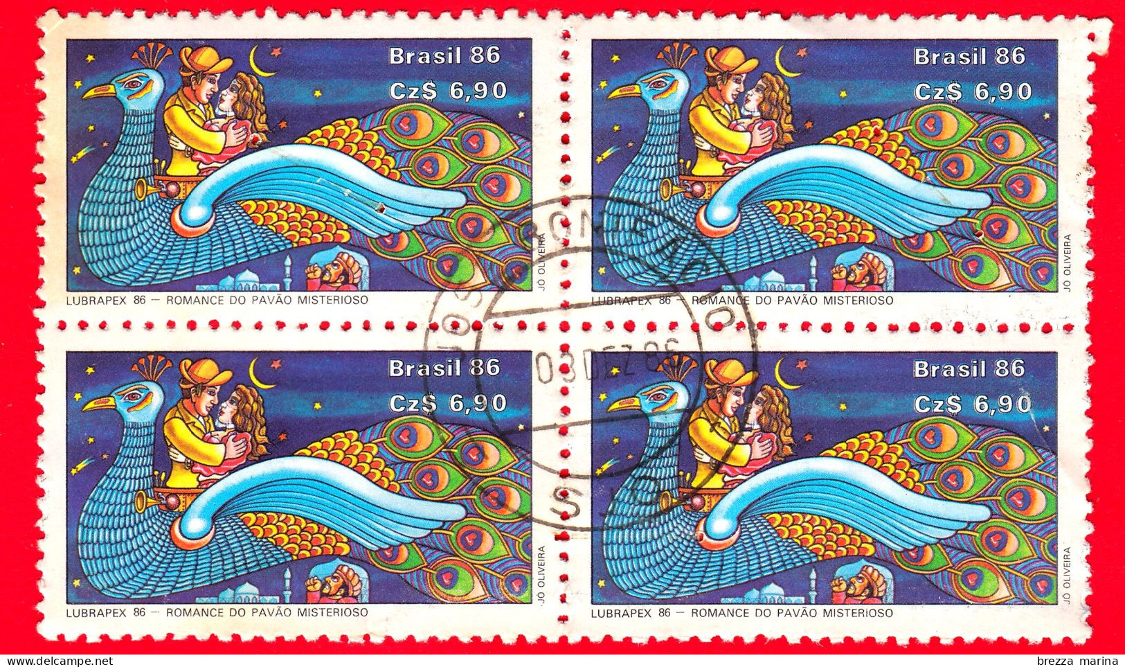 BRASILE - Usato - 1986 - Mostra Filatelica LUBRAPEX '86 - LETTERATURA CORDEL - Misterioso Romanzo Di Pavone - 6.90 - Qua - Used Stamps