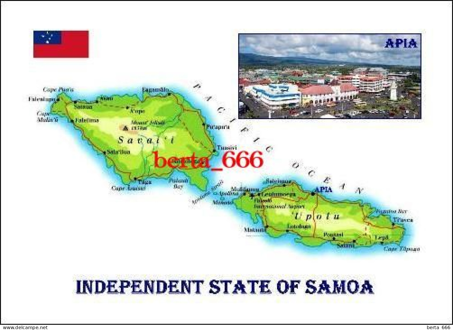 Samoa Country Map New Postcard * Carte Geographique * Landkarte - Samoa