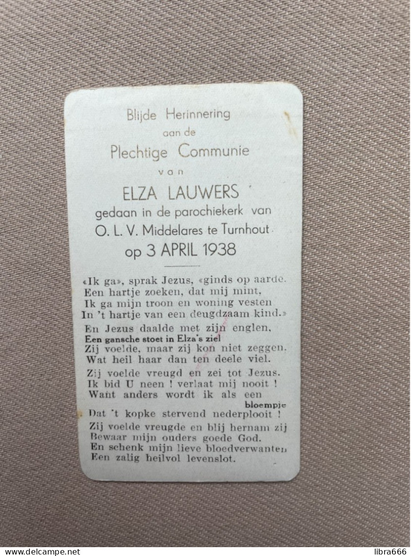 Communie - LAUWERS Elza - 1938 - O.L.V. Middelares - TURNHOUT - Comunión Y Confirmación